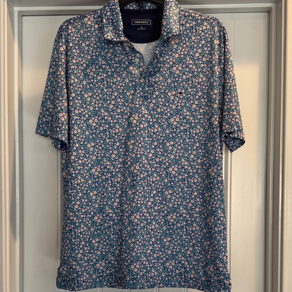 Crown & Ivy Blue Floral‎ Polo Shirt